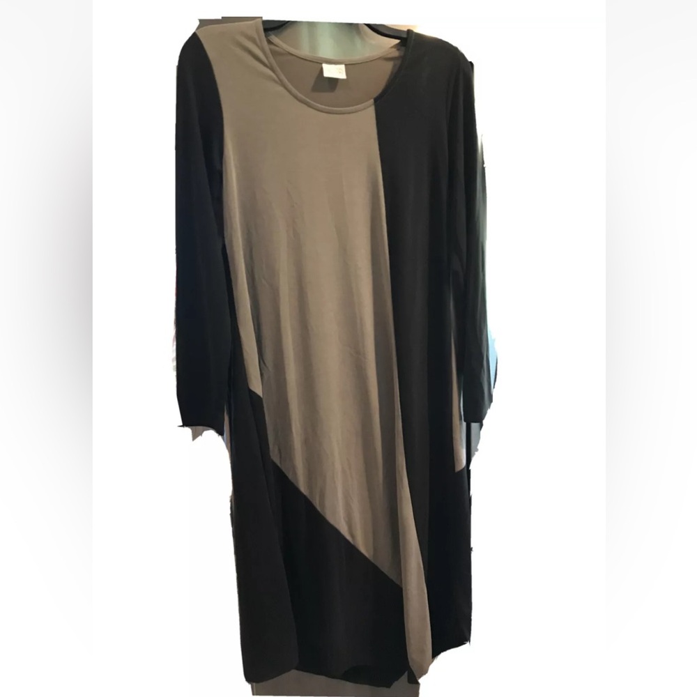 Black Gray Color Block Asymmetrical Lagenlook Knit Dress Soft Long Sleeve Knit S